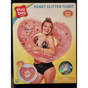 Heart Glitter Float 3 Ft. Wide Pink Includes Repair Patch Pool BRAND NEW